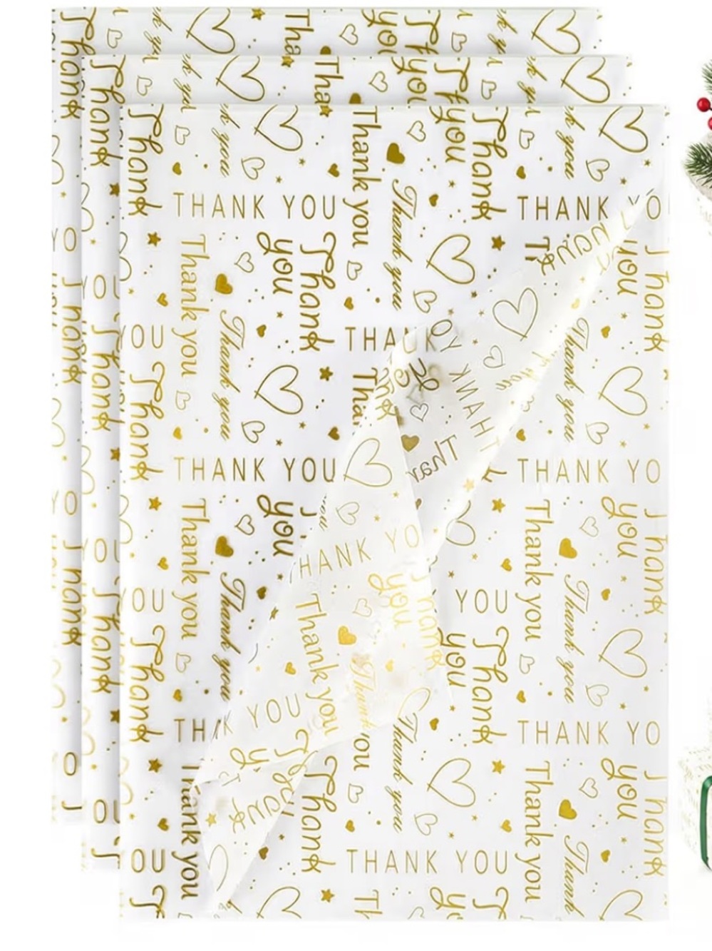 NEW⭐️ 100 sheets of tissue paper- White with gold thank you hearts